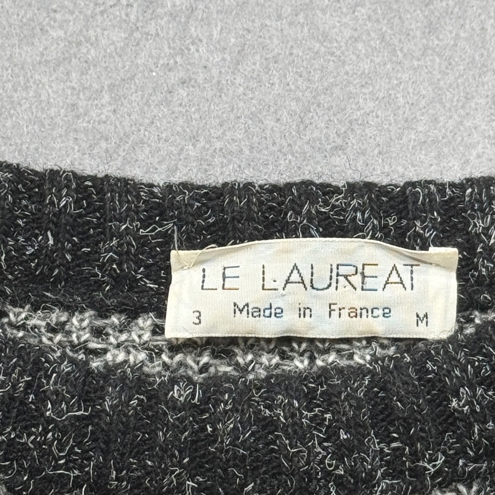 Vintage Le Laureat Sweater Women's 6 Black Gray Geometric Snowflake Crewneck - Picture 5 of 7